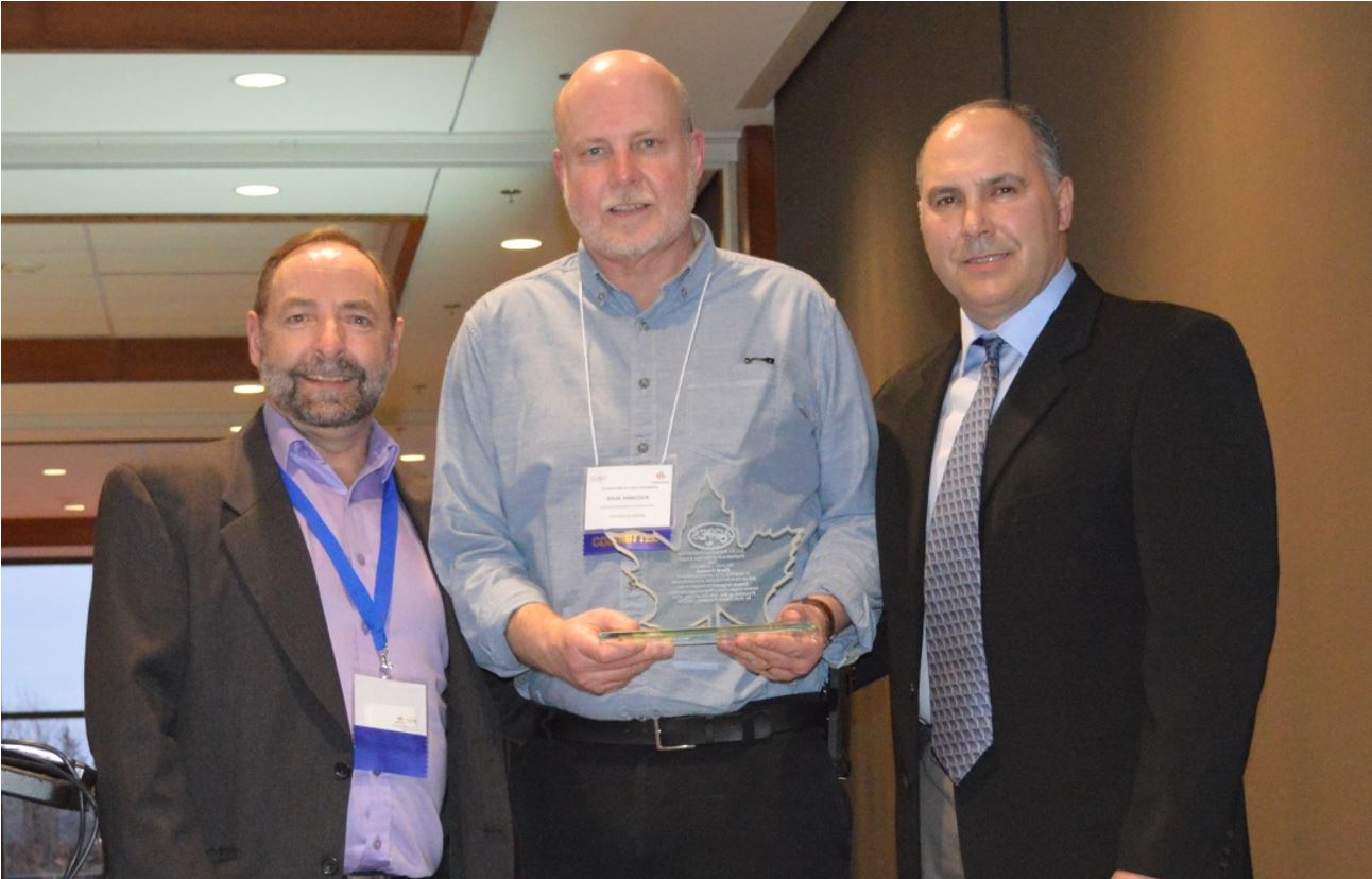 Gary Slaunwhite, ACCES Director of Membership; Dave Hancock, recipient of the 2018 ACCES Clinical Engineering Professional of the Year award; and Brett Fraser, ACCES President