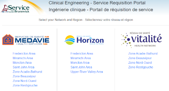 Clinical Engineering Service Request Portal screenshot